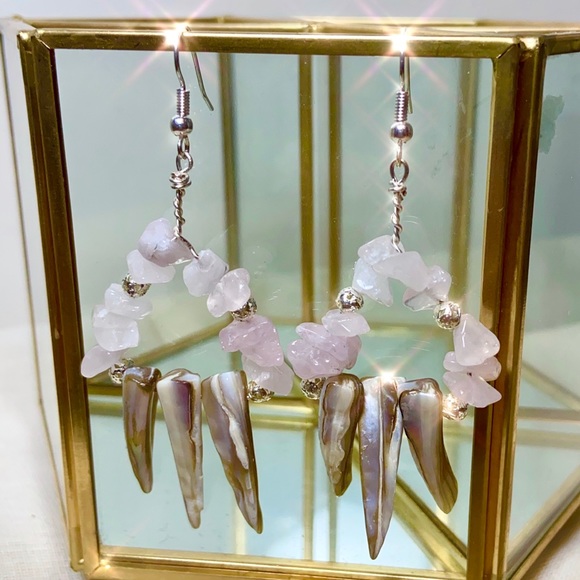 Handmade Crystal Earrings - Rose Quartz Dangle - Picture 3 of 3